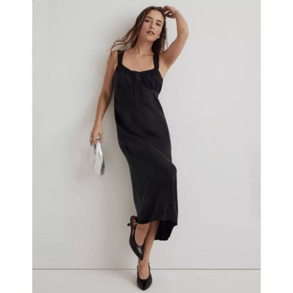 Madewell Square Neck Midi Dress Size 8 in True Black NWT Cupro - Picture 1 of 8